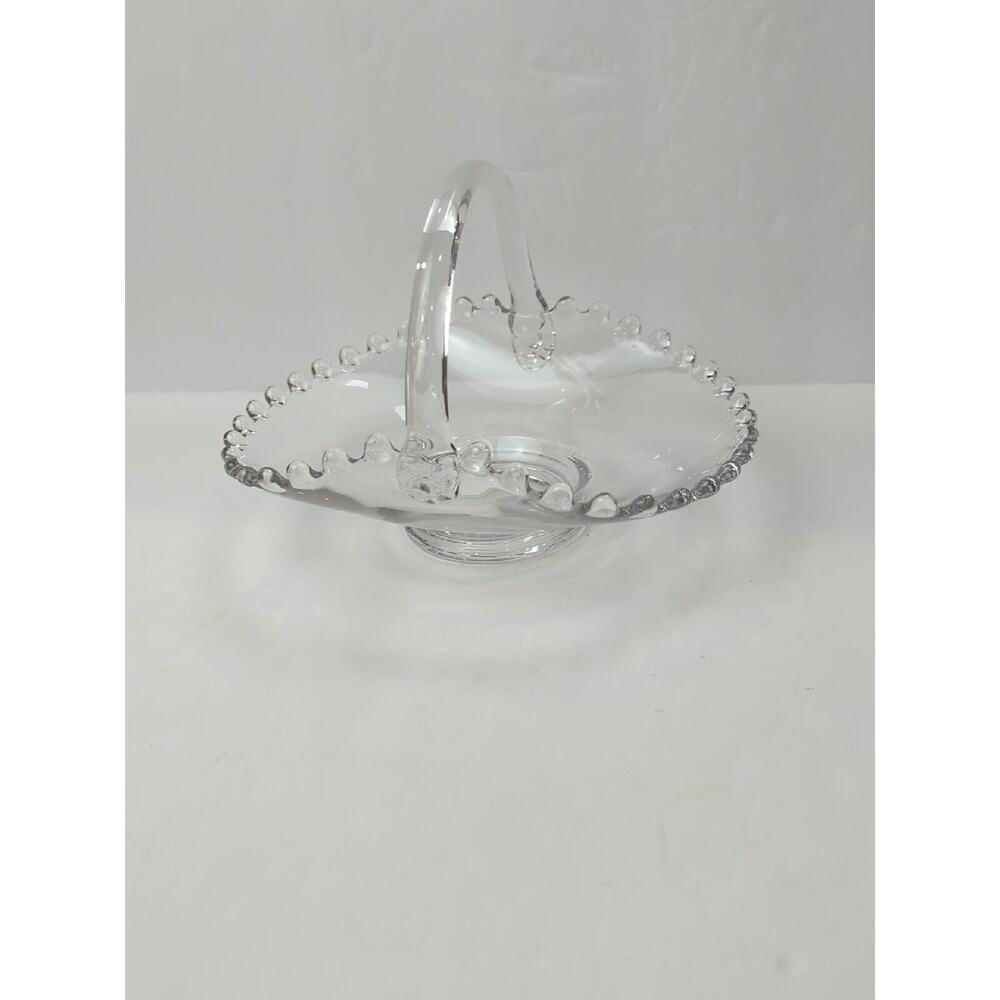 Vintage Imperial Glass Candlewick Small Beaded Crystal Handled 6.5" BASKET